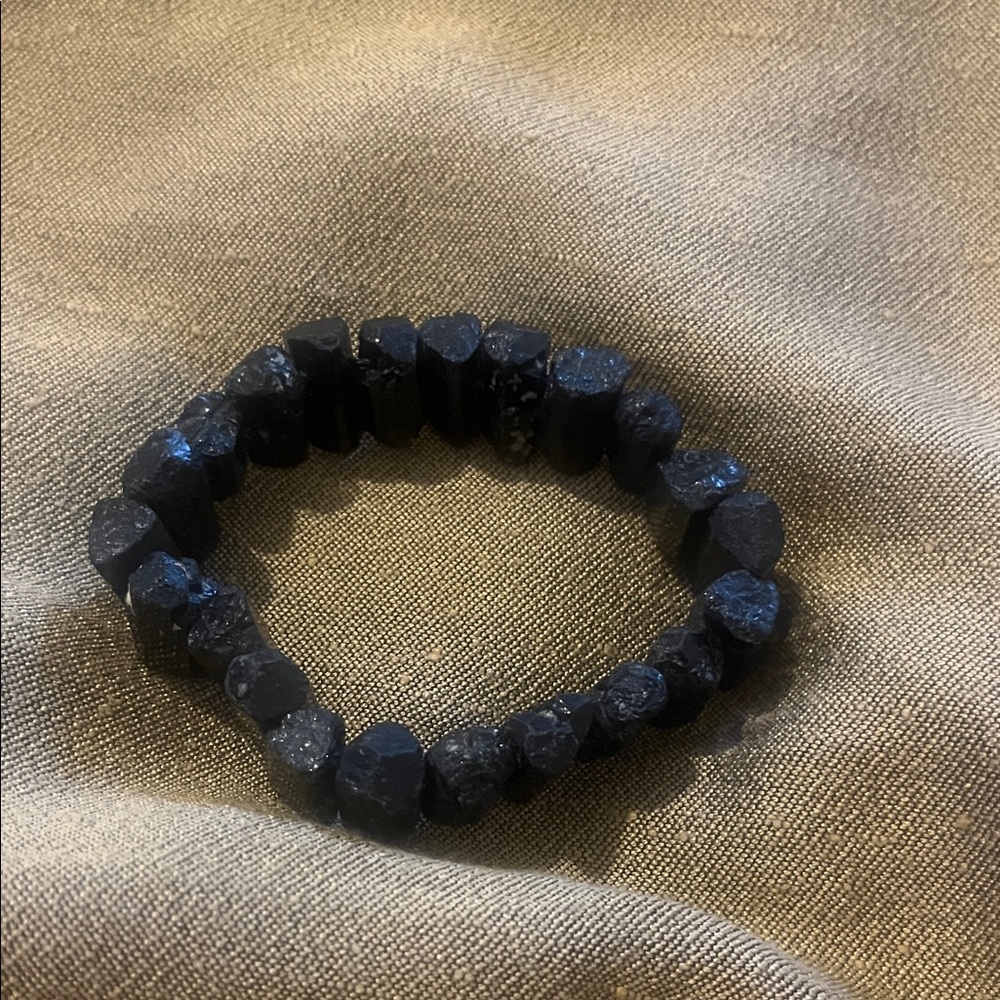 “Raw&Black” Black, Raw Tourmaline Stretched Bracelet